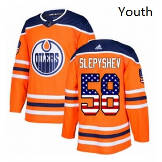 Youth Adidas Edmonton Oilers 58 Anton Slepyshev Authentic Orange USA Flag Fashion NHL Jersey